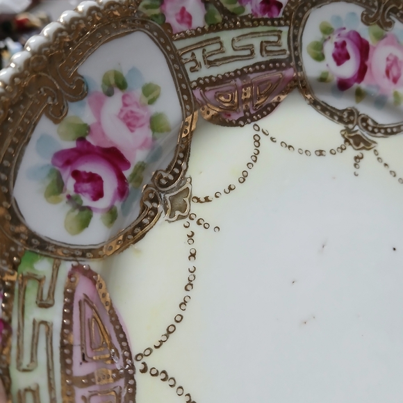 Nippon Vintage 7.5" Plate Gold Scalloped Edge Pink Roses Berry Bowl Underplate? - Picture 4 of 16